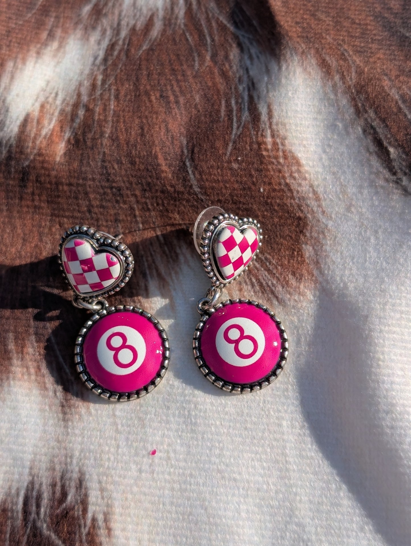 Eight Ball Pink Checker Earrings