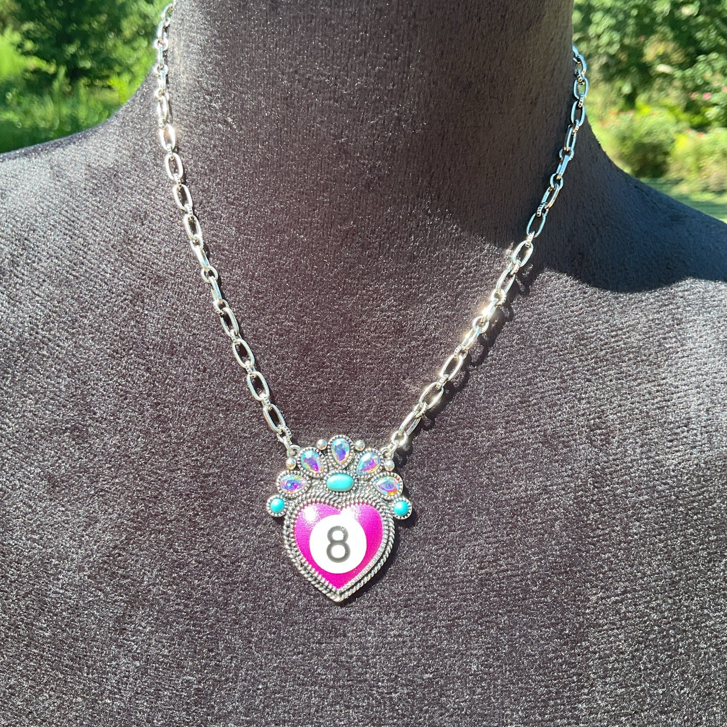 Pink Heart Eight Ball Necklace