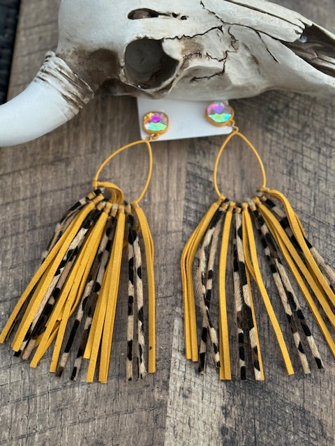 Yellow Stone Tassel Earrings