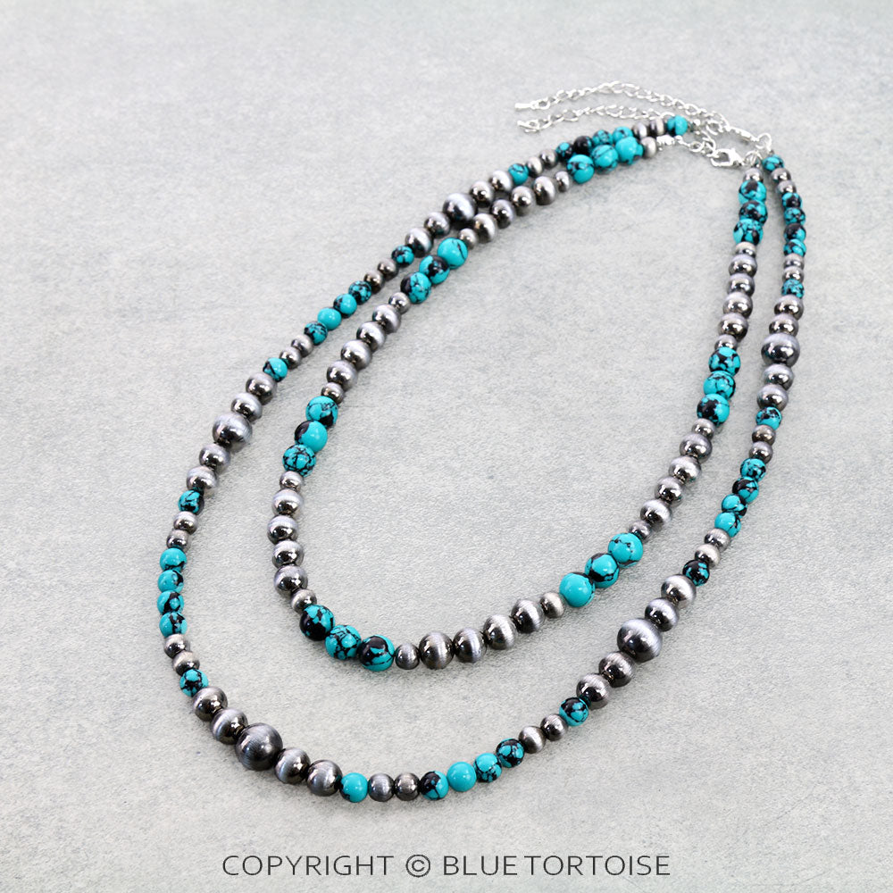Teal and Black 2 Layered Navajo Pearls