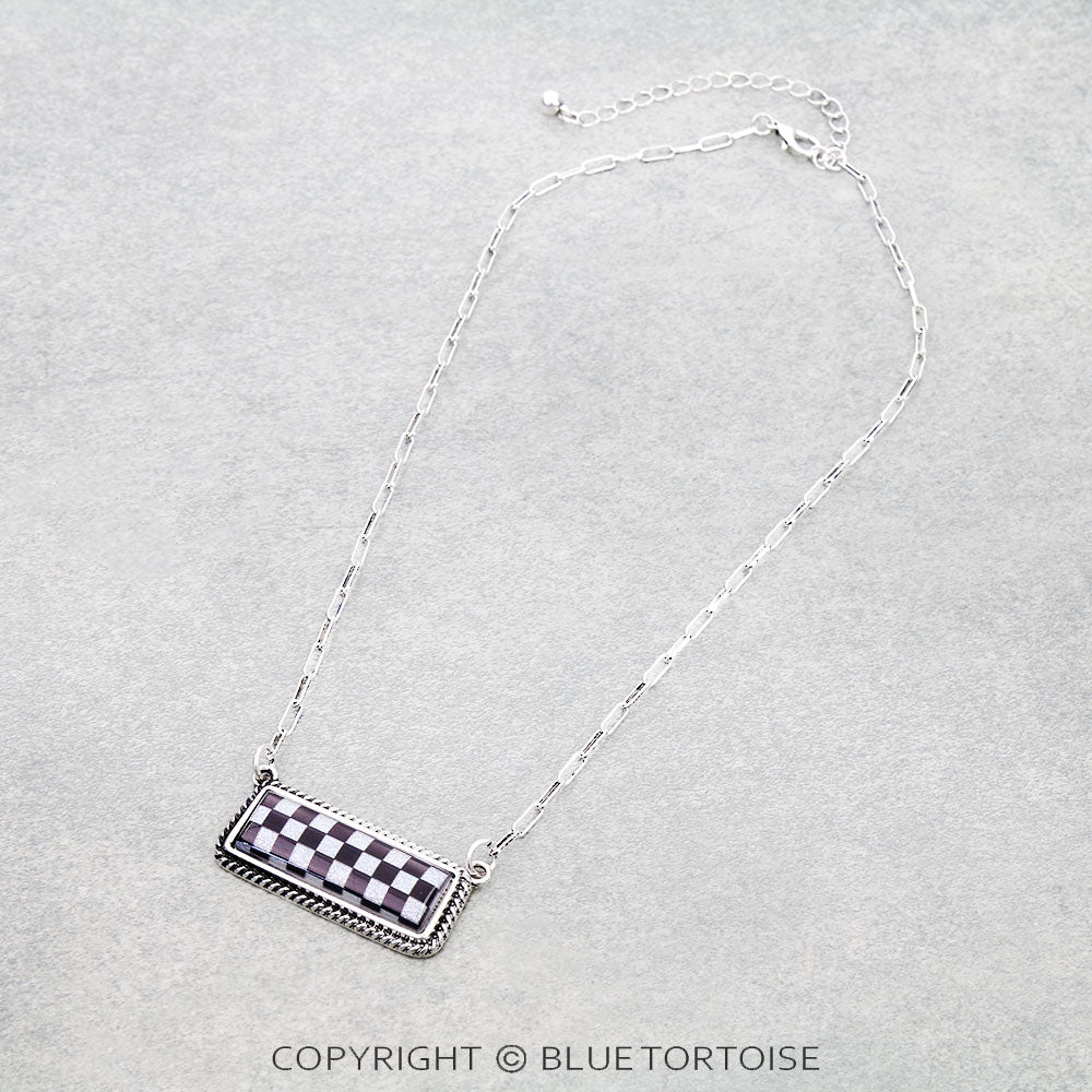 Black n White Checker Bar Stone Necklace