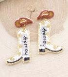 Gold Howdy Seaded Boot Earrings