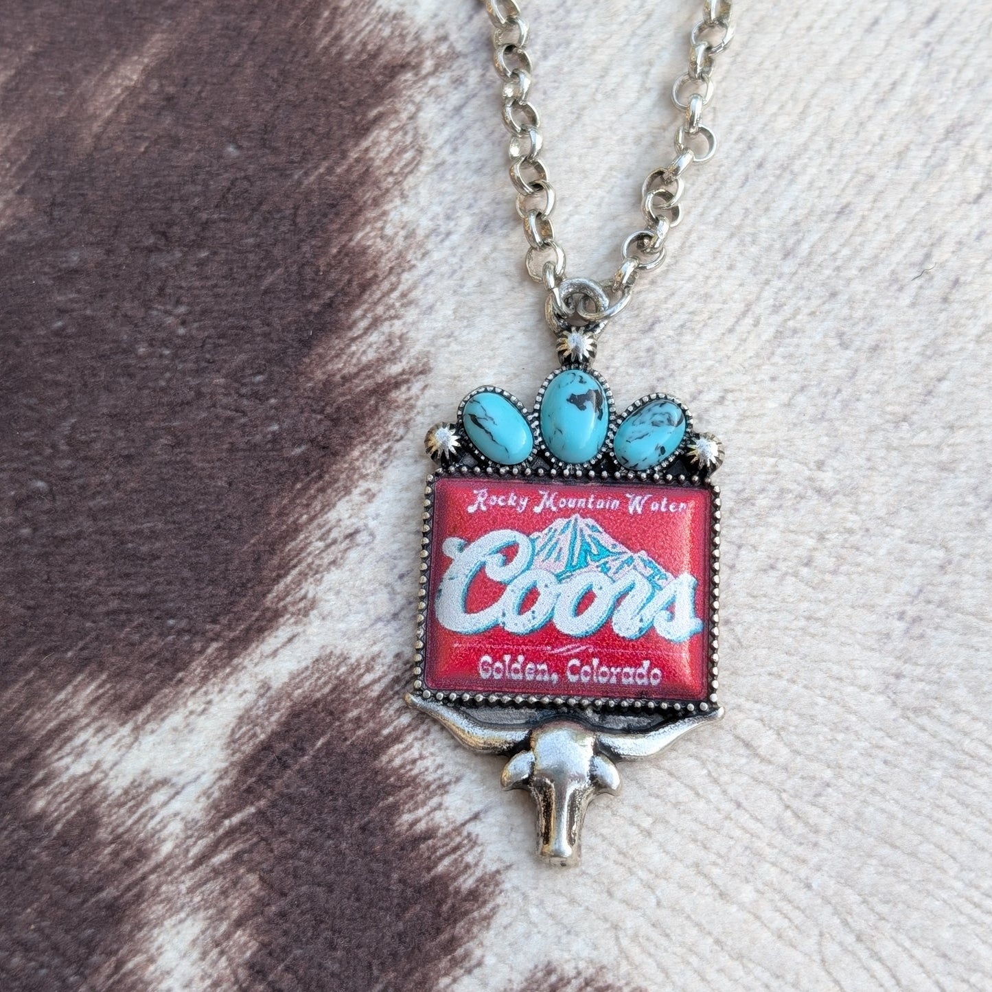 Teal And Red Coors Necklace