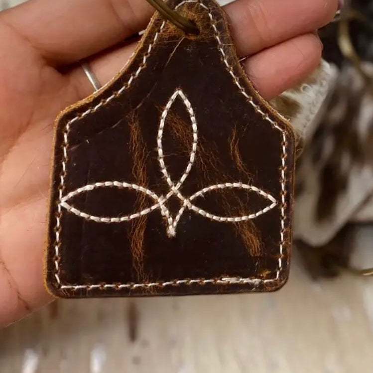 Cowhair Tooled Key ring