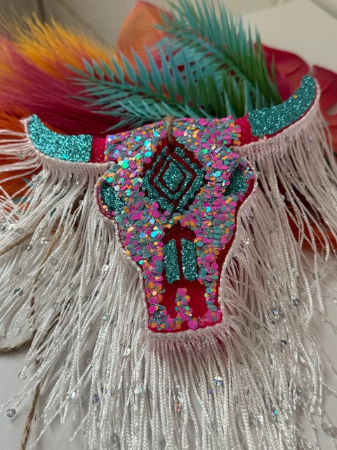 Aztec Steer Head Freshie Pink & Teal