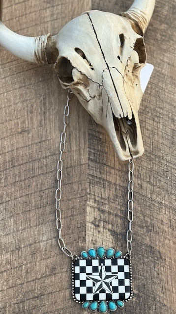 Checker Star Print Necklace