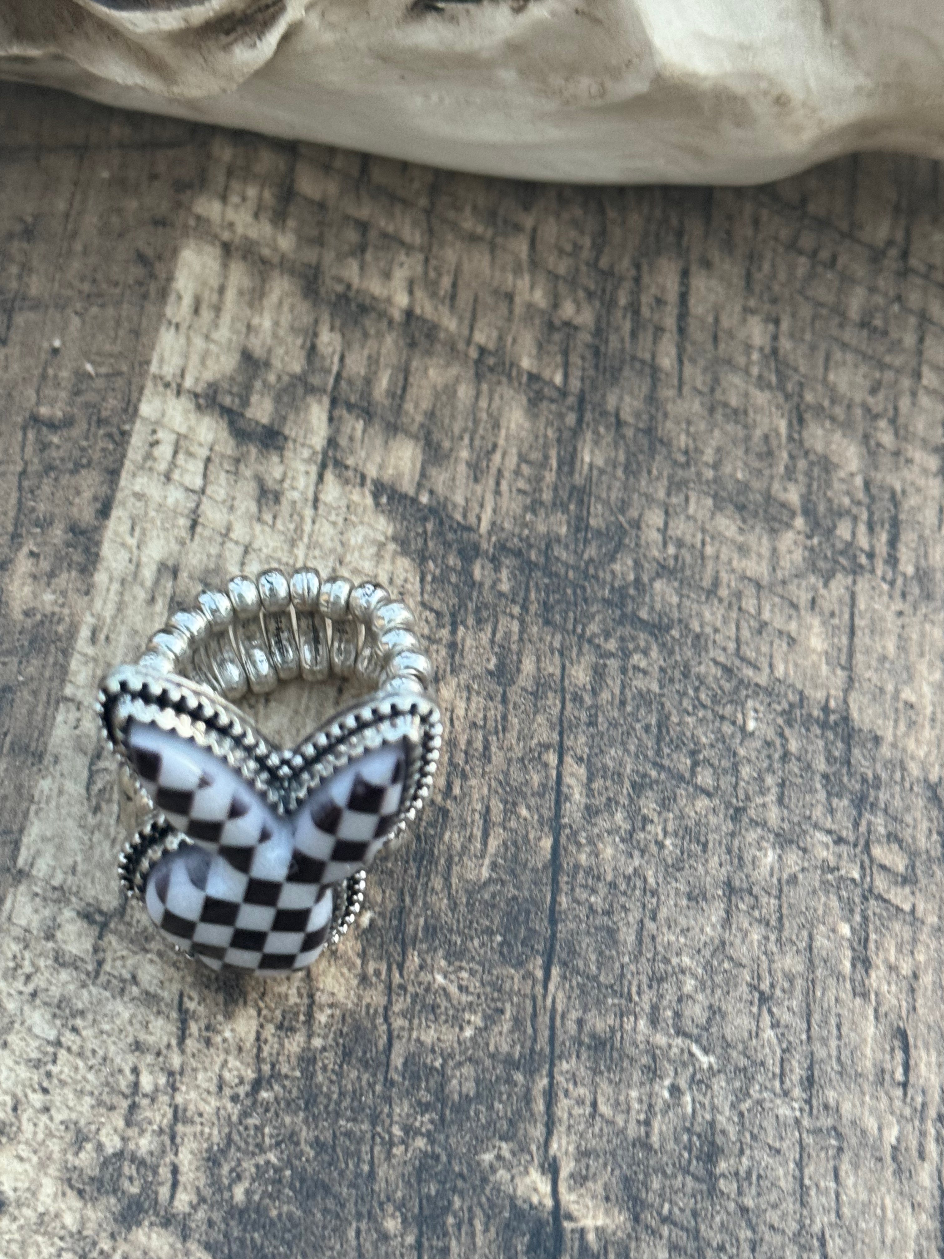 Checker board Bunny Stretch Ring – Dessert Charm Shop