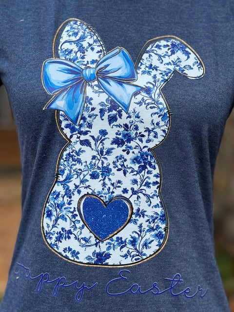 Blue Easter Bunny Graphic Tshirt