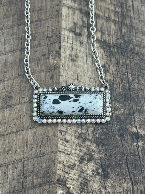 Black and White Rectangle Stone Necklace