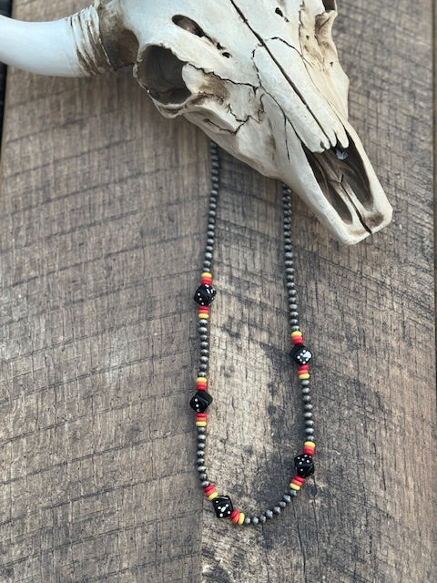 Dice with Red Pearls Necklace