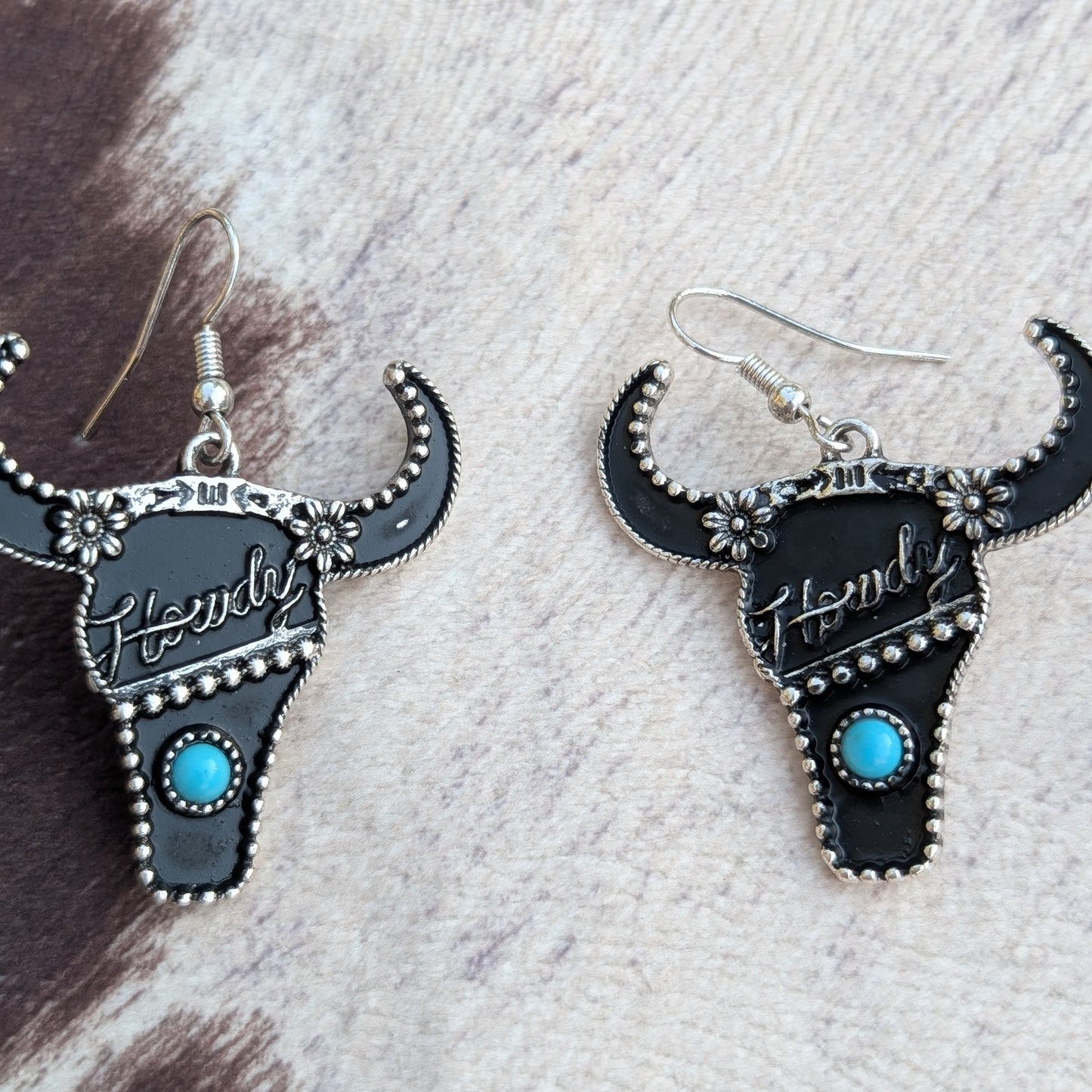 Black Howdy Steer Head Earrings