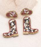 Brown Spotted Seeded Boot Earrings