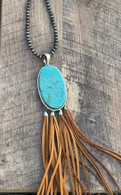34" Pearl with Stone Pendant Necklace