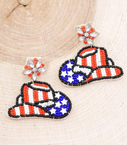 Cowboy Hat USA Seed Earrings