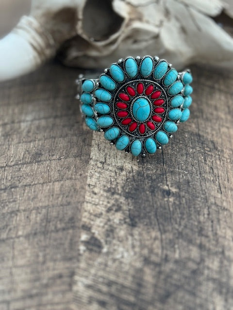 Teal and Red Concho Bracelet