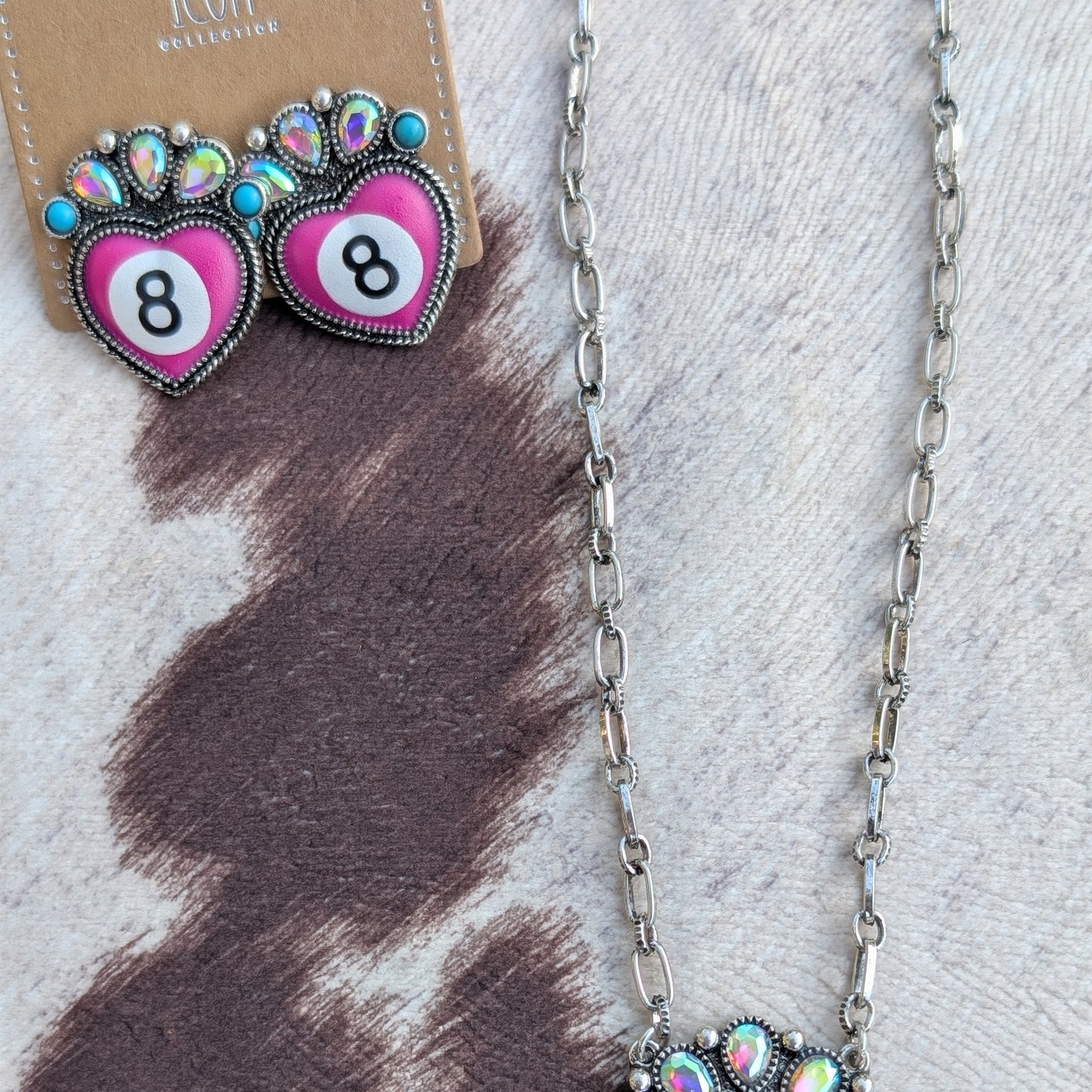 Pink Heart Eight Ball Earrings