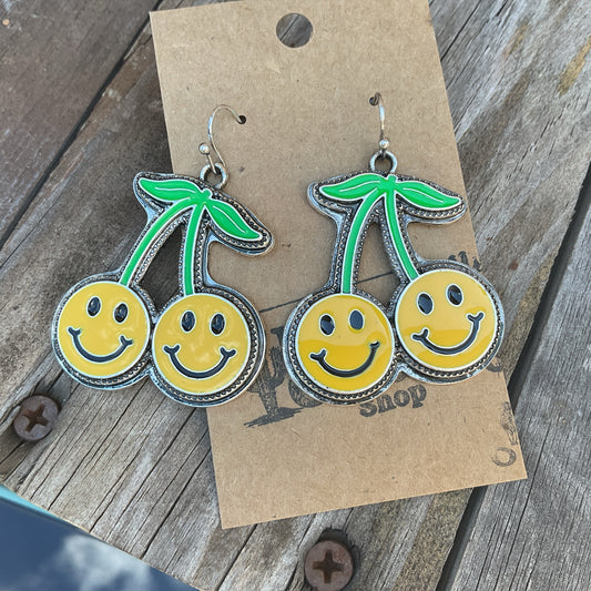 Smiley Face Cherry Earrings