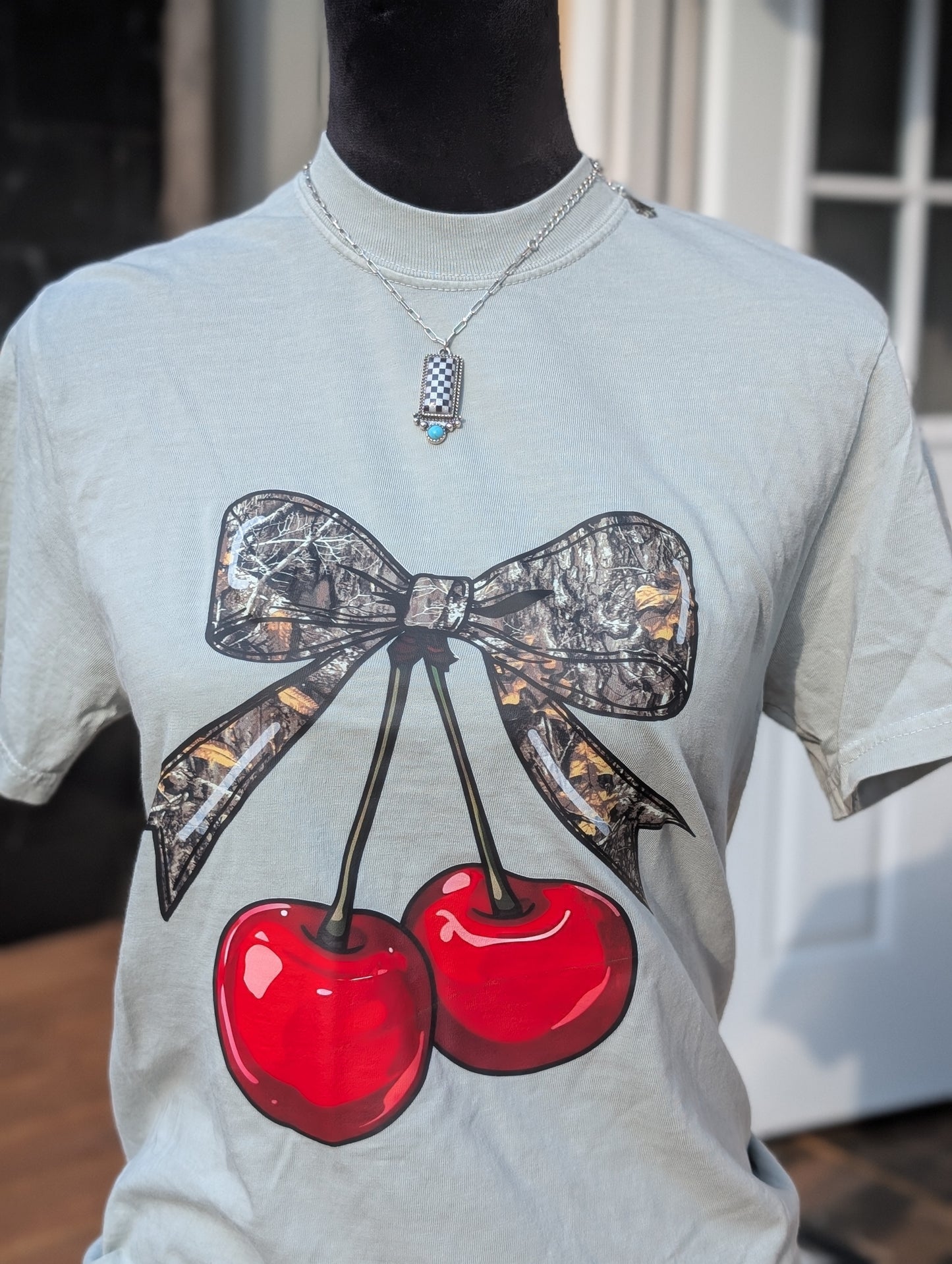 Camo Coquette Cherries Graphic Tee