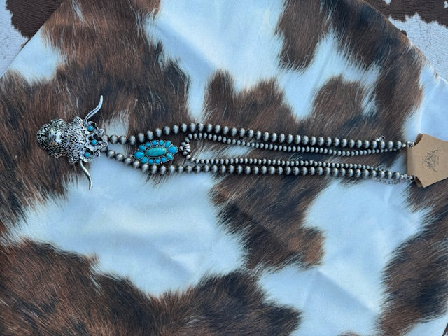 Teal Highland Cow Necklace