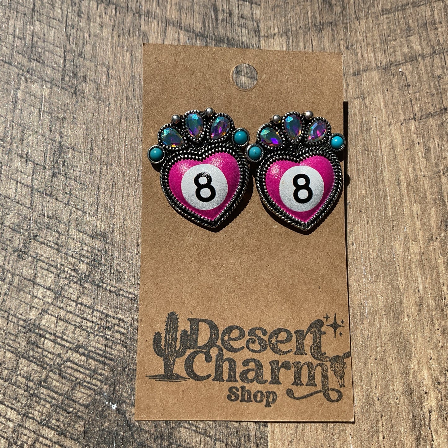 Eight Ball Heart Earrings