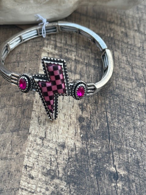 Pink Checker Lightning Bolt Bracelet