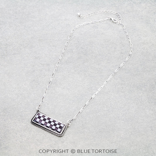 Black n White Checker Bar Stone Necklace