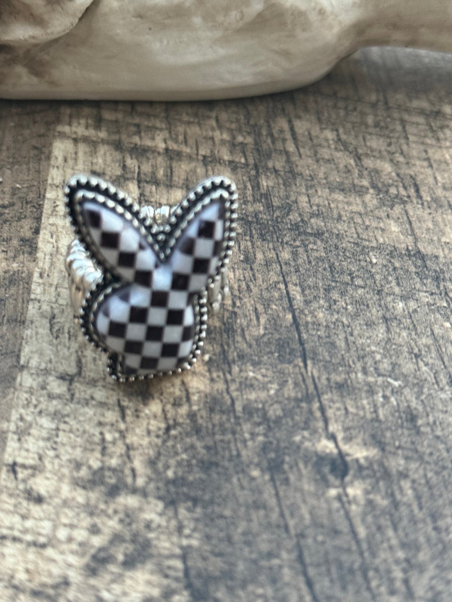 Checker board Bunny Stretch Ring