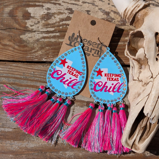 Keeping Texas Chill Pink Dangle Fringe Earrings