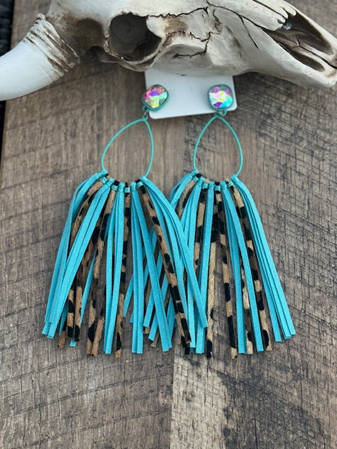 Teal Stone Tassel Earrings