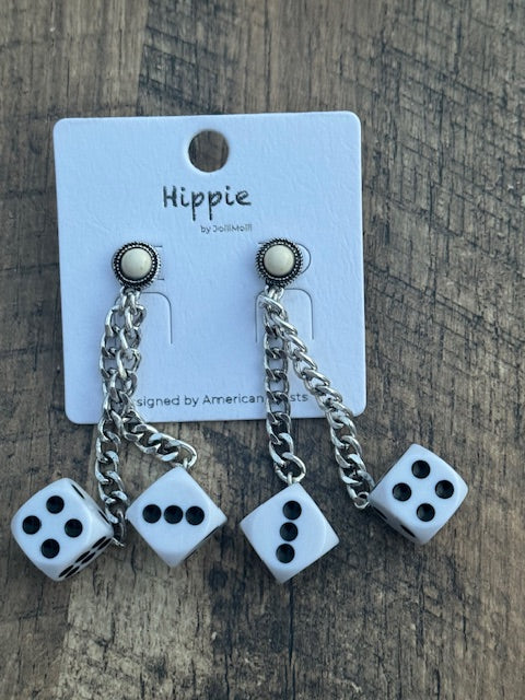 White Dice Earrings