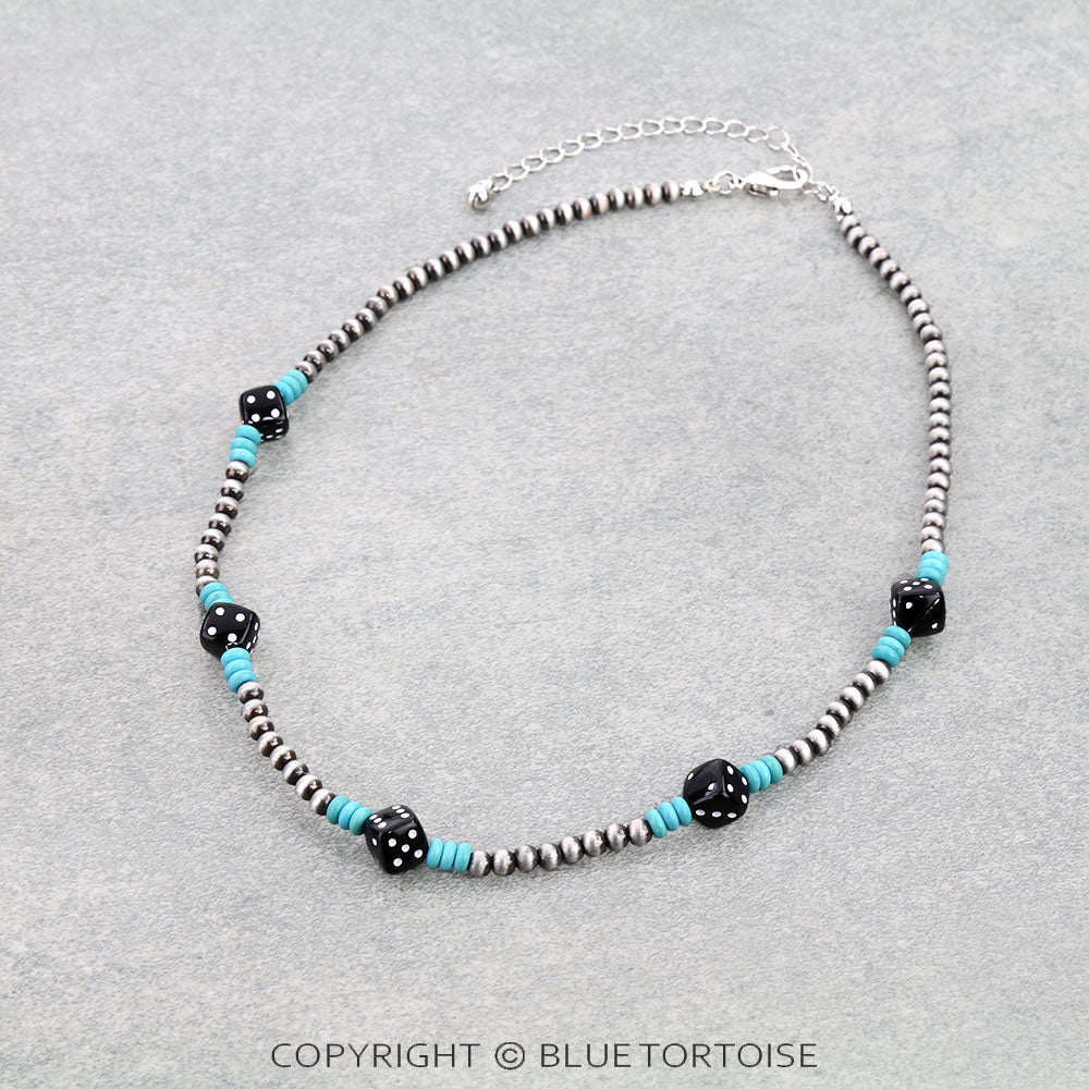 Teal & Black Dice Necklace