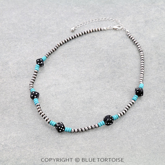 Teal & Black Dice Necklace