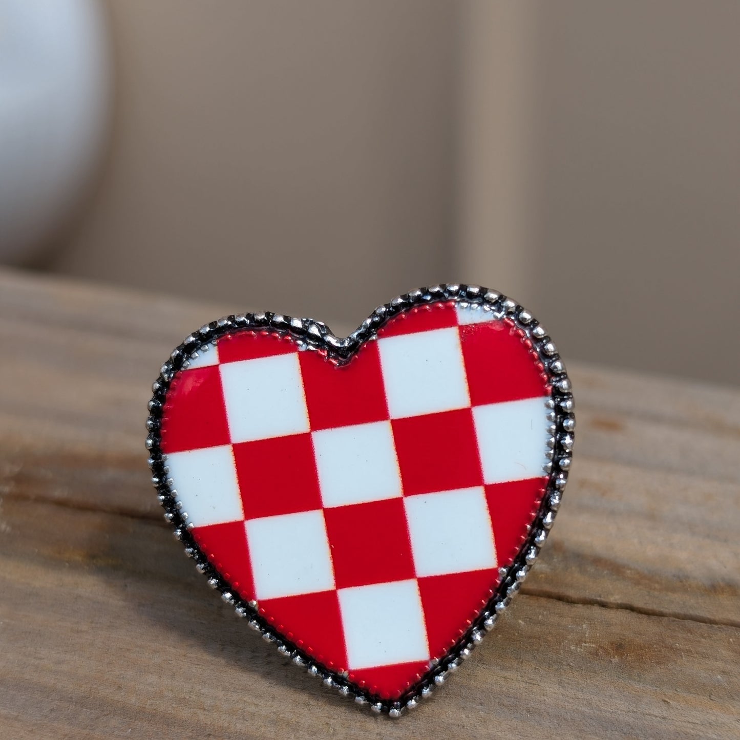 Red Checkerboard Heart Ring