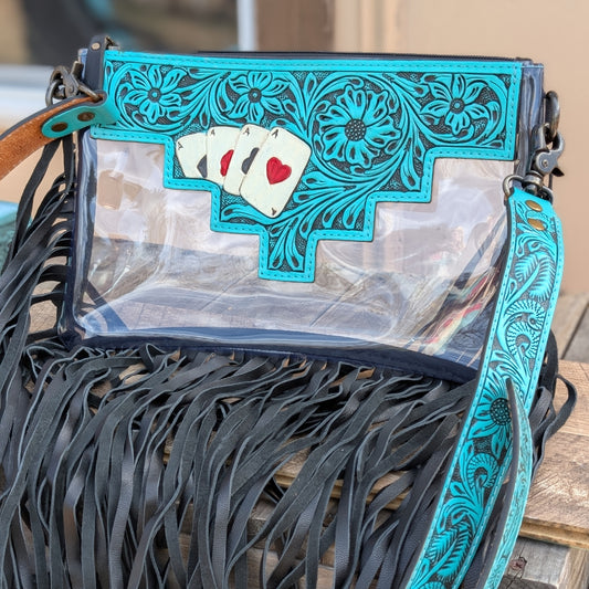 Aces Teal Fringe Crossbody Purse