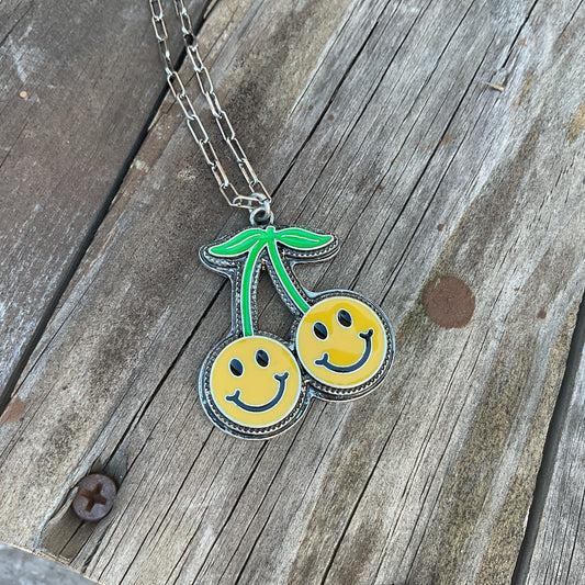 Yellow Cherry Smiley Face Necklace