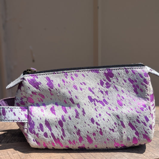 Acid Wash Cow Hair Makeup Bag