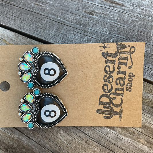 Black Heart Eight Ball Earrings