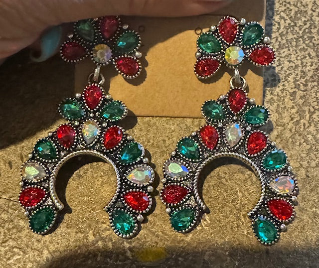 Christmas Squash Blossom Stone Stud Earrings