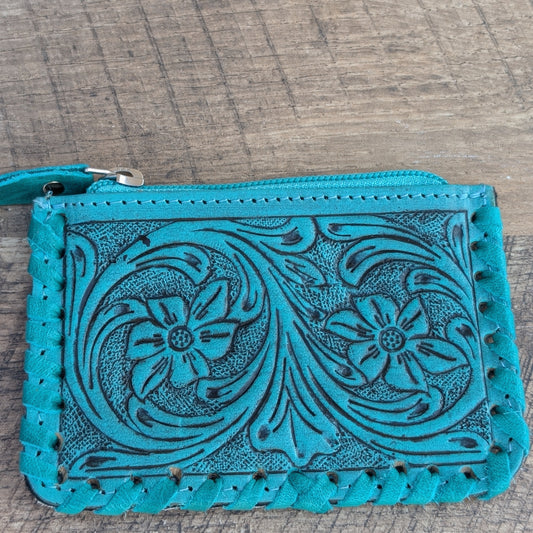 Teal Tooled Coin Pouch