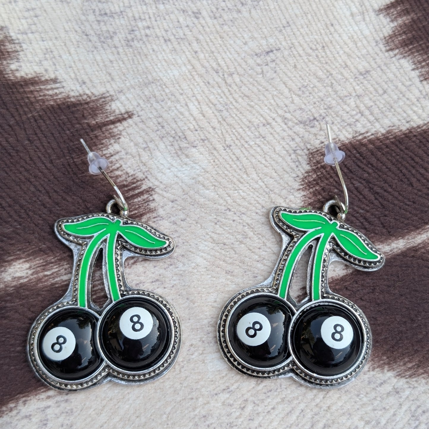 Eight Ball Cherry Dangle Earrings Black
