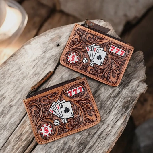 Aces and Hearts Tooled Coin Purse
