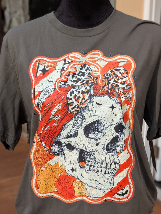 Orange Skeleton Head Graphic Tee