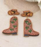 Brown with Cactus Seeded Boot Earrings