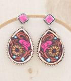 Pink Cowboy Hat with Sunflower Tooled Earrings