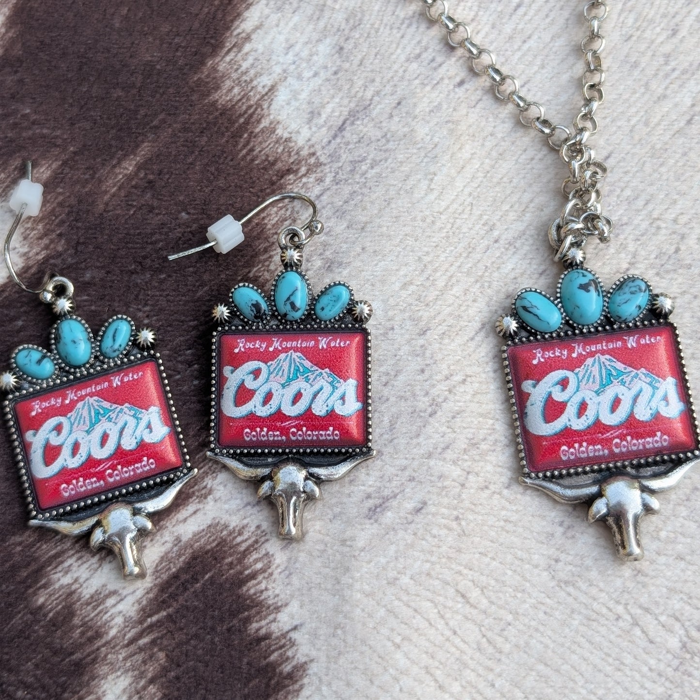 Teal & Red Coors Earrings