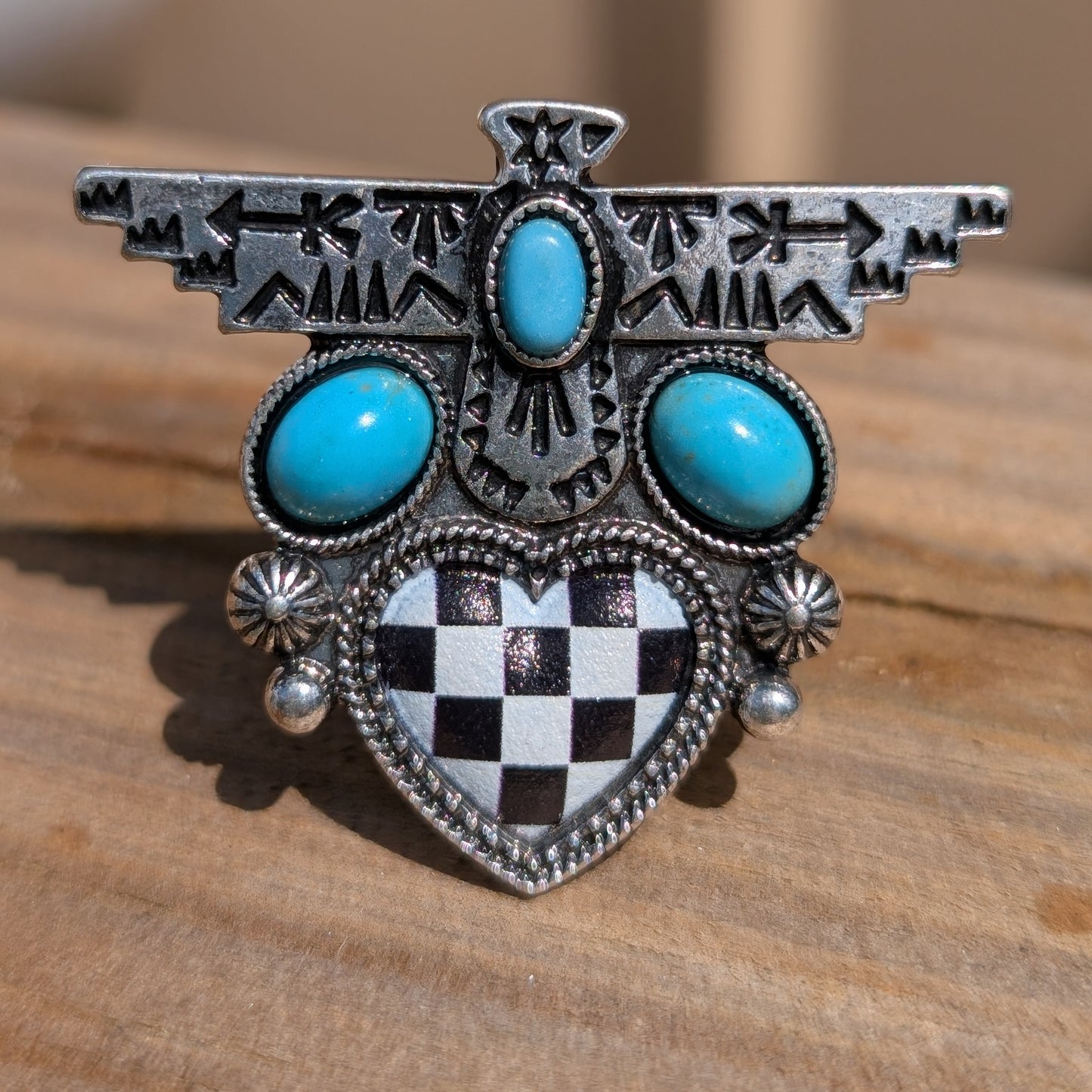 Thunderbird Checkerboard Heart Ring