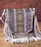 Gray Tan Tooled Leather Crossbody