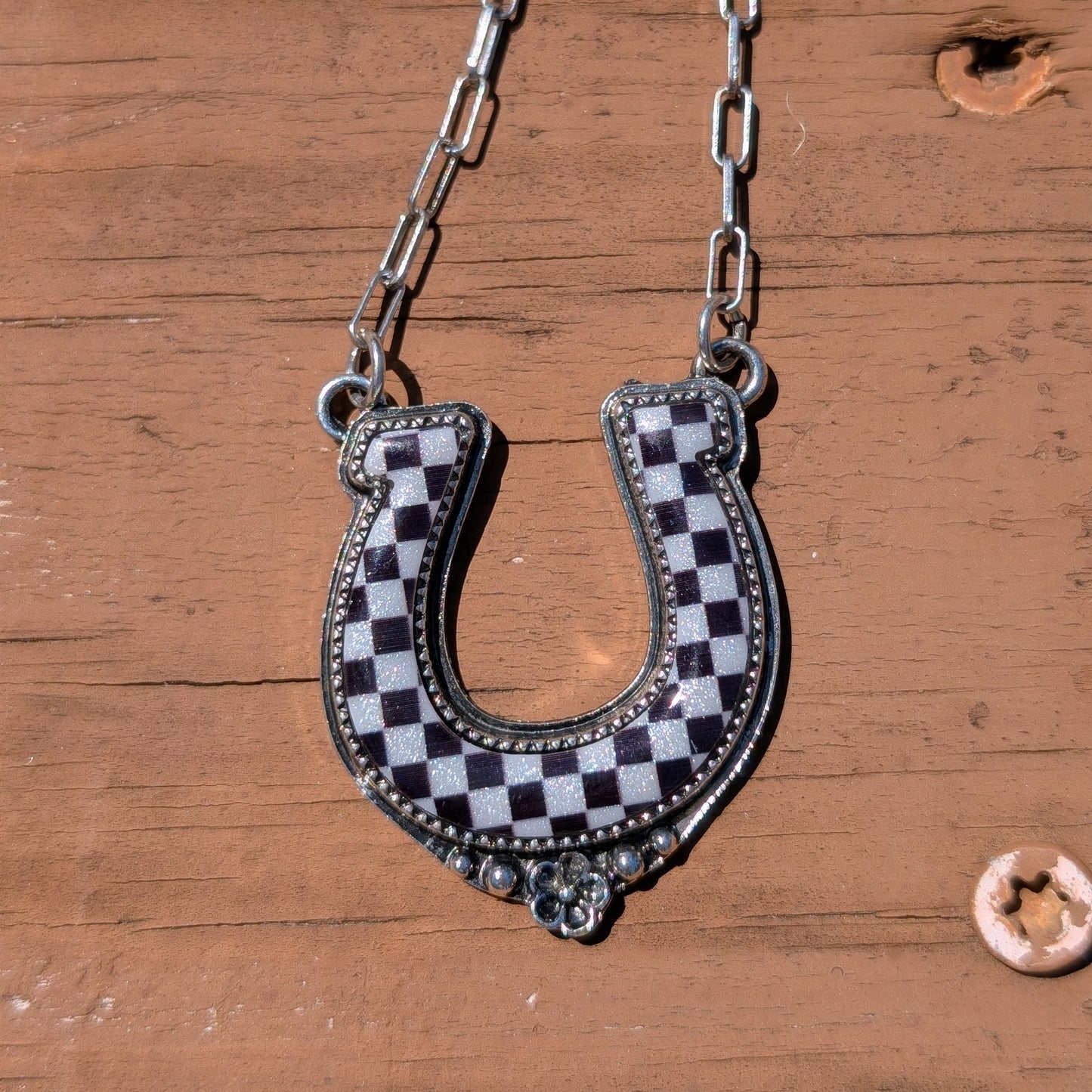 Checkerboard Horseshoe Necklace
