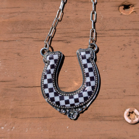 Checkerboard Horseshoe Necklace